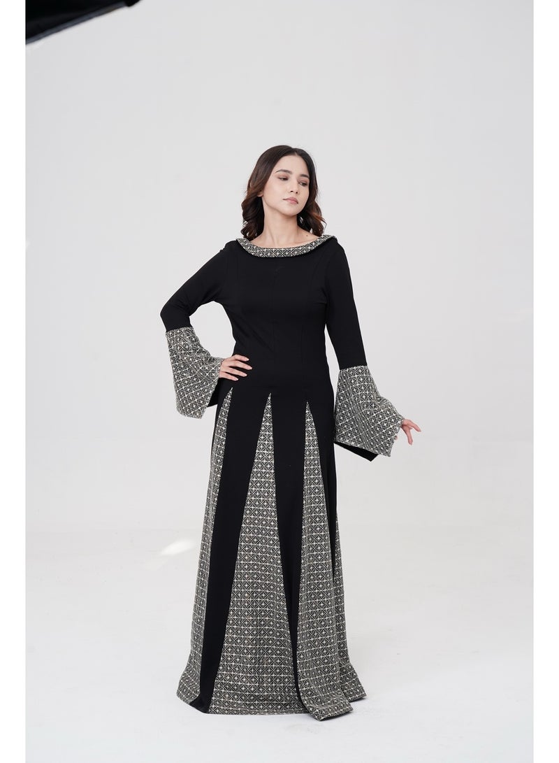 Obaha Black jalabiya with gold trim - Image 1
